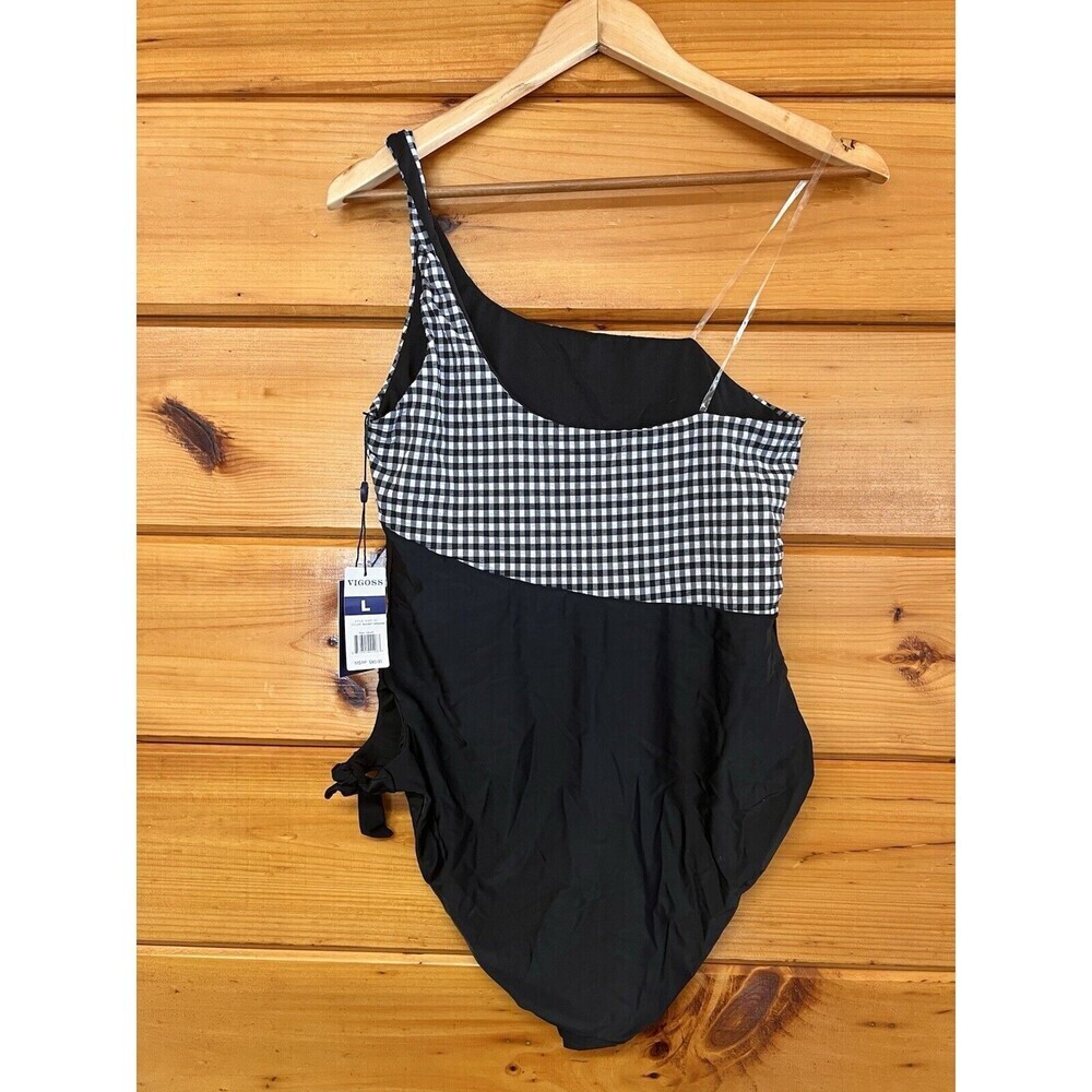 $80 Vigoss Swimsuit L OnePiece Gingham Check Black Bathing Beach Womens Pool